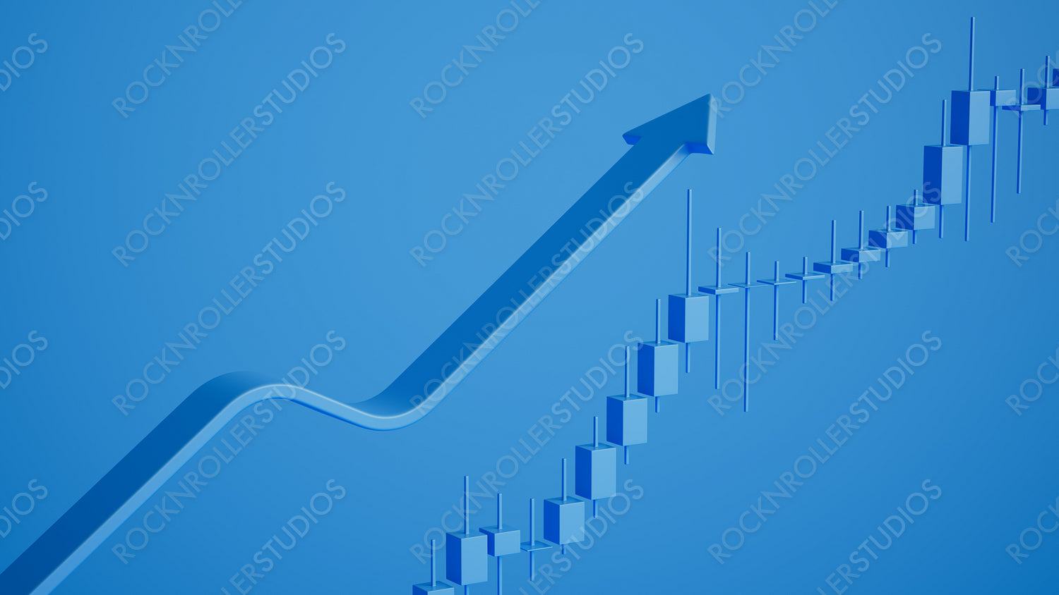 Ascending Success: 3D Financial Growth Trend with Upward Arrow on Vibrant Blue