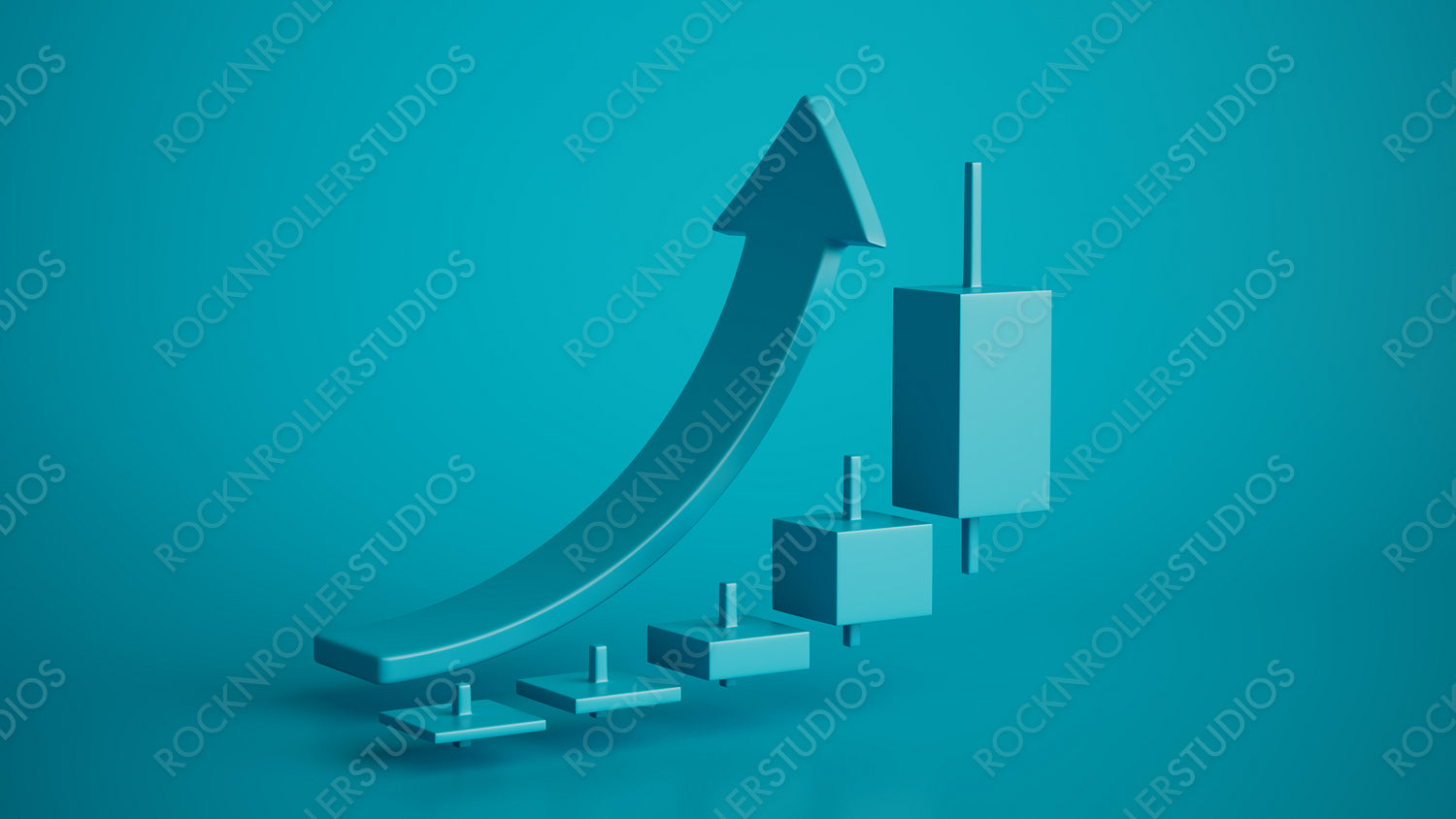 Visualizing Success: 3D Arrow and Bar Graphs on Teal for Economic Growth