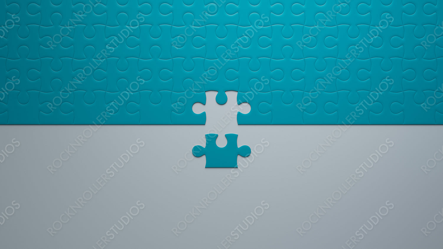 Perfect Fit: Blue Jigsaw Puzzle with Missing Piece on Gray Surface