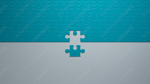 Perfect Fit: Blue Jigsaw Puzzle with Missing Piece on Gray Surface