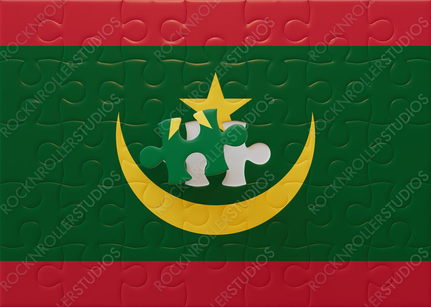 Completing Mauritania: Jigsaw Puzzle with Flag and Symbols of Independence