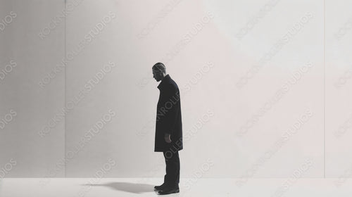 Solitary Man in Dark Coat Against Minimalistic Background