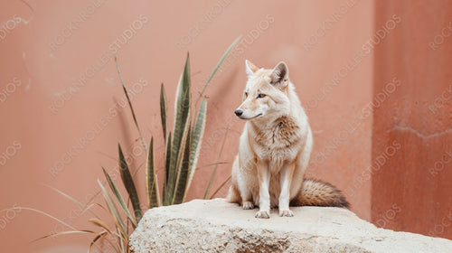 Elegant Fox Sitting on a Rock with Natural Greenery