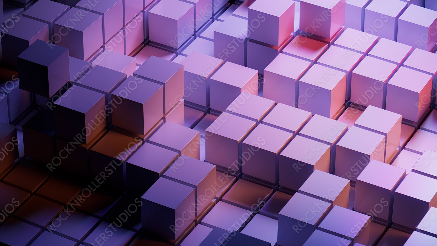 Violet and Orange, Glossy Cubes Perfectly Aligned to create a Innovative Tech Wallpaper. 3D Render.