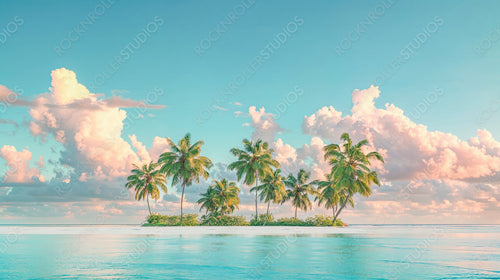 Tropical Island Paradise with Palm Trees and Blue Sky