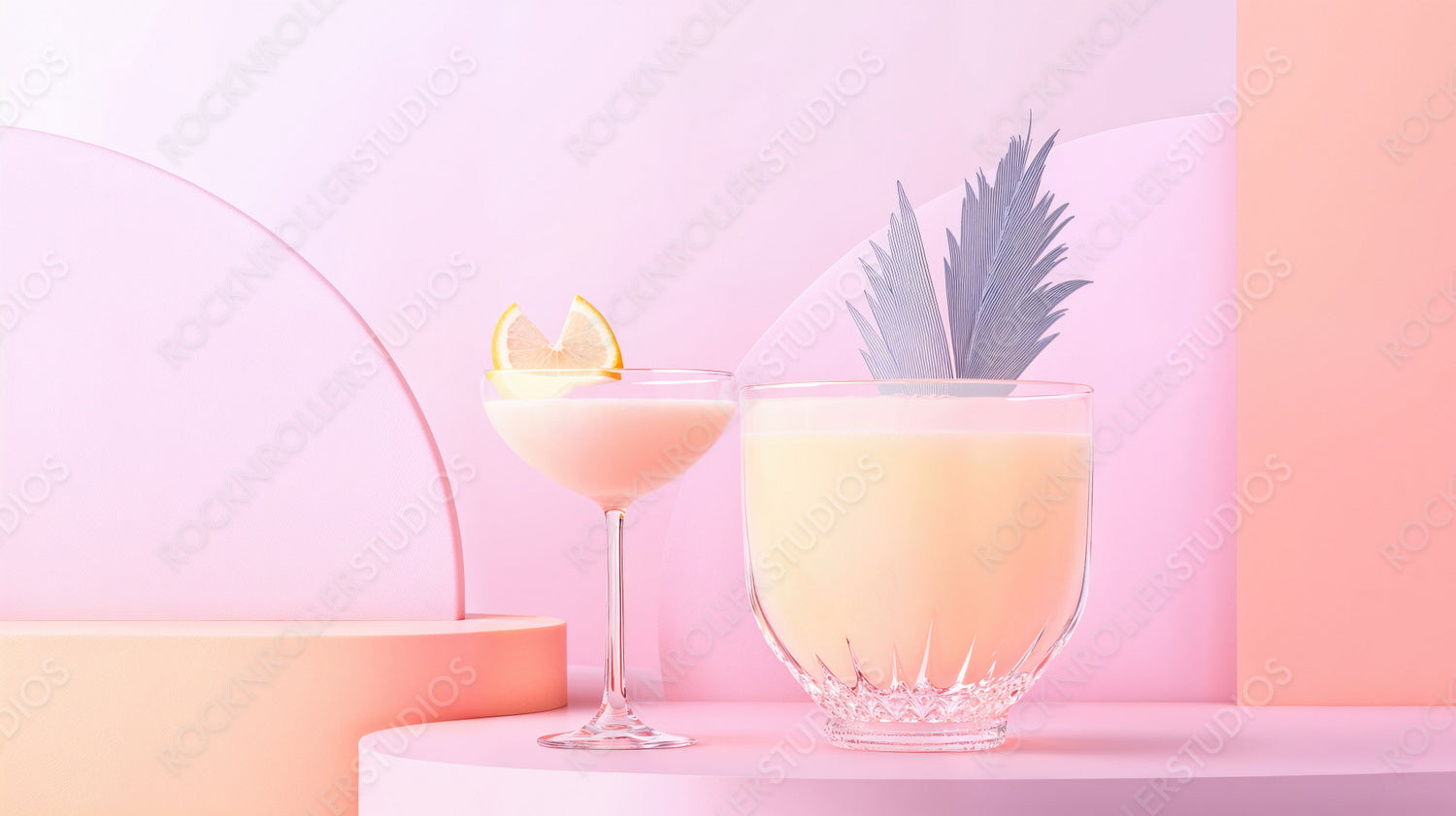 Elegant Cocktails in Pastel Paradise: Modern Minimalist Drink Photography with Chic Garnishes