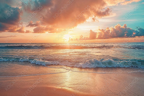 Heavenly Sunset Beach. Tropical Vacation Scene. Travel concept.