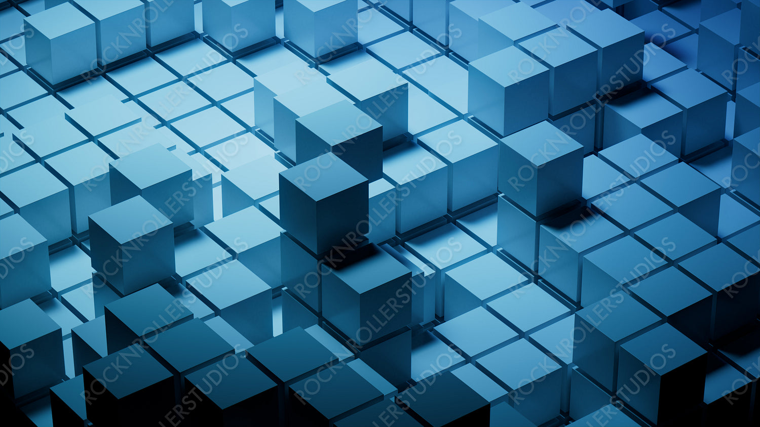 Blue, Glossy Blocks Perfectly Aligned to create a Futuristic Tech Background. 3D Render.