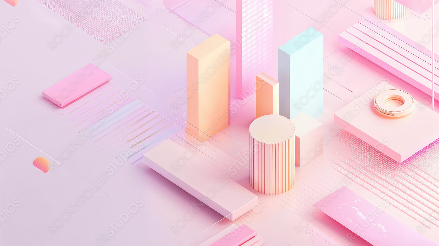 Pastel Paradise: Stylized Geometric Landscape in Soft Hues and Minimalist Design