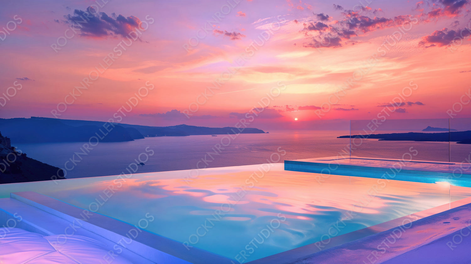 Breathtaking Infinity Pool with Sunset Over Ocean