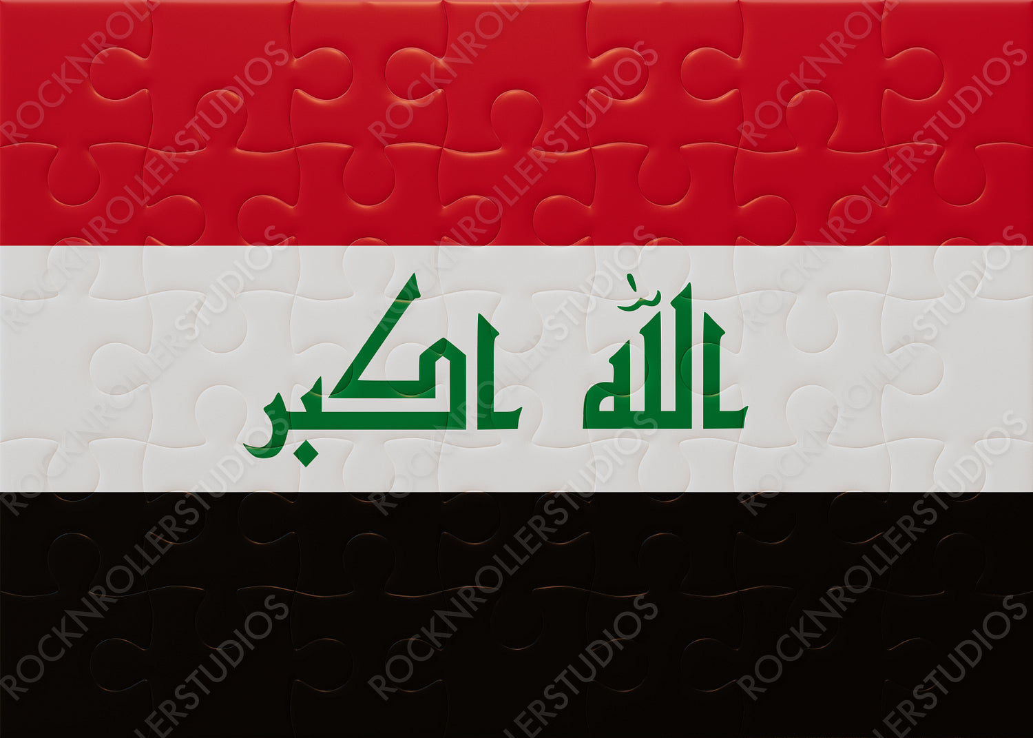 Creative Puzzle Piece Art of the Iraqi Flag with Arabic Script