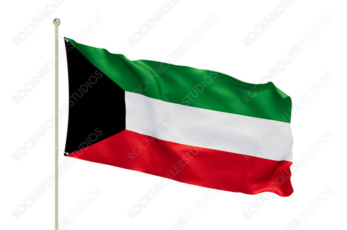 Vibrant Kuwaiti Flag with Iconic Tricolor and Black Stripe on Flagpole. Transparent PNG