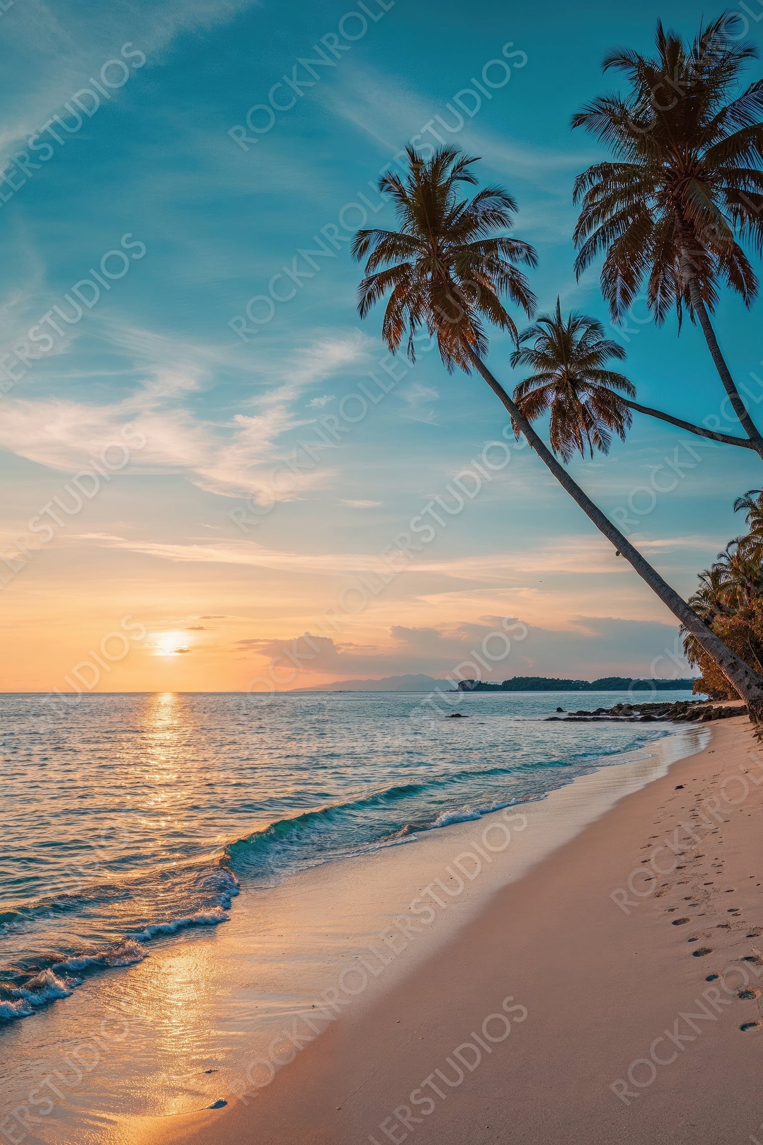 Well-being concept with Majestic Sunset Beach. Relaxing get-away Shoreline.