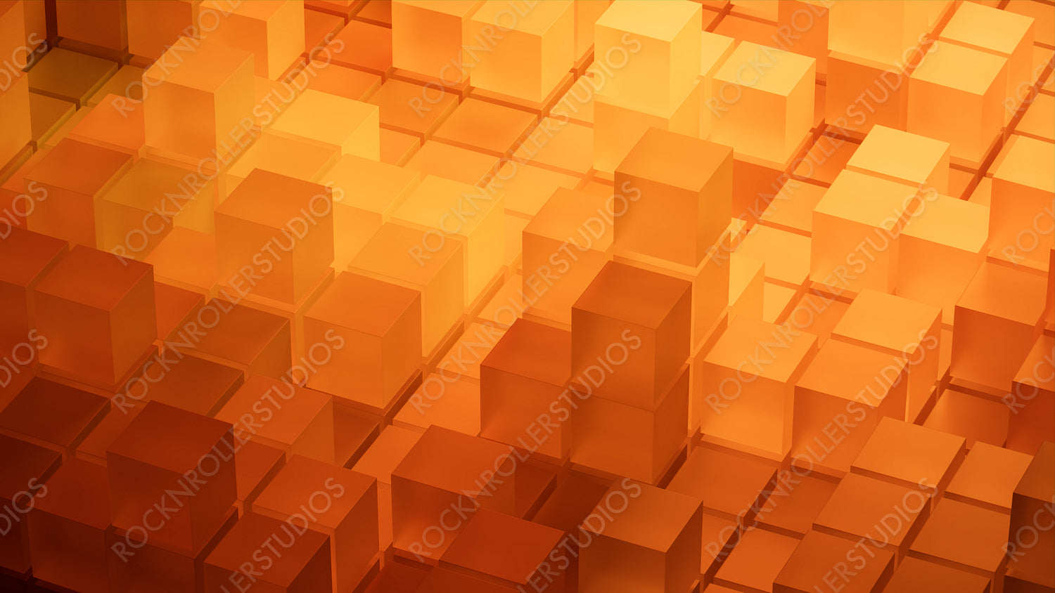 Orange and Yellow, Translucent Cubes Perfectly Constructed to create a Modern Tech Background. 3D Render.