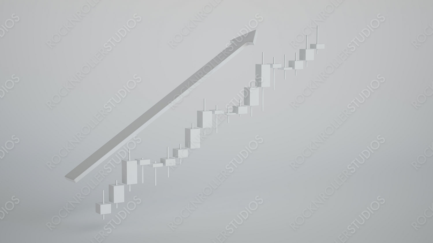 Ascending Success: Abstract 3D Bar Graphs with Rising Arrow in Minimalist Style