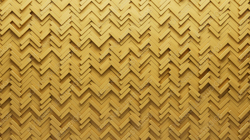 Herringbone, Semigloss Wall background with tiles. Orange, tile Wallpaper with Polished, 3D blocks. 3D Render