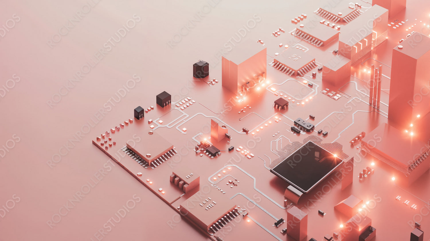 High-Tech Circuit Board with Glowing Components