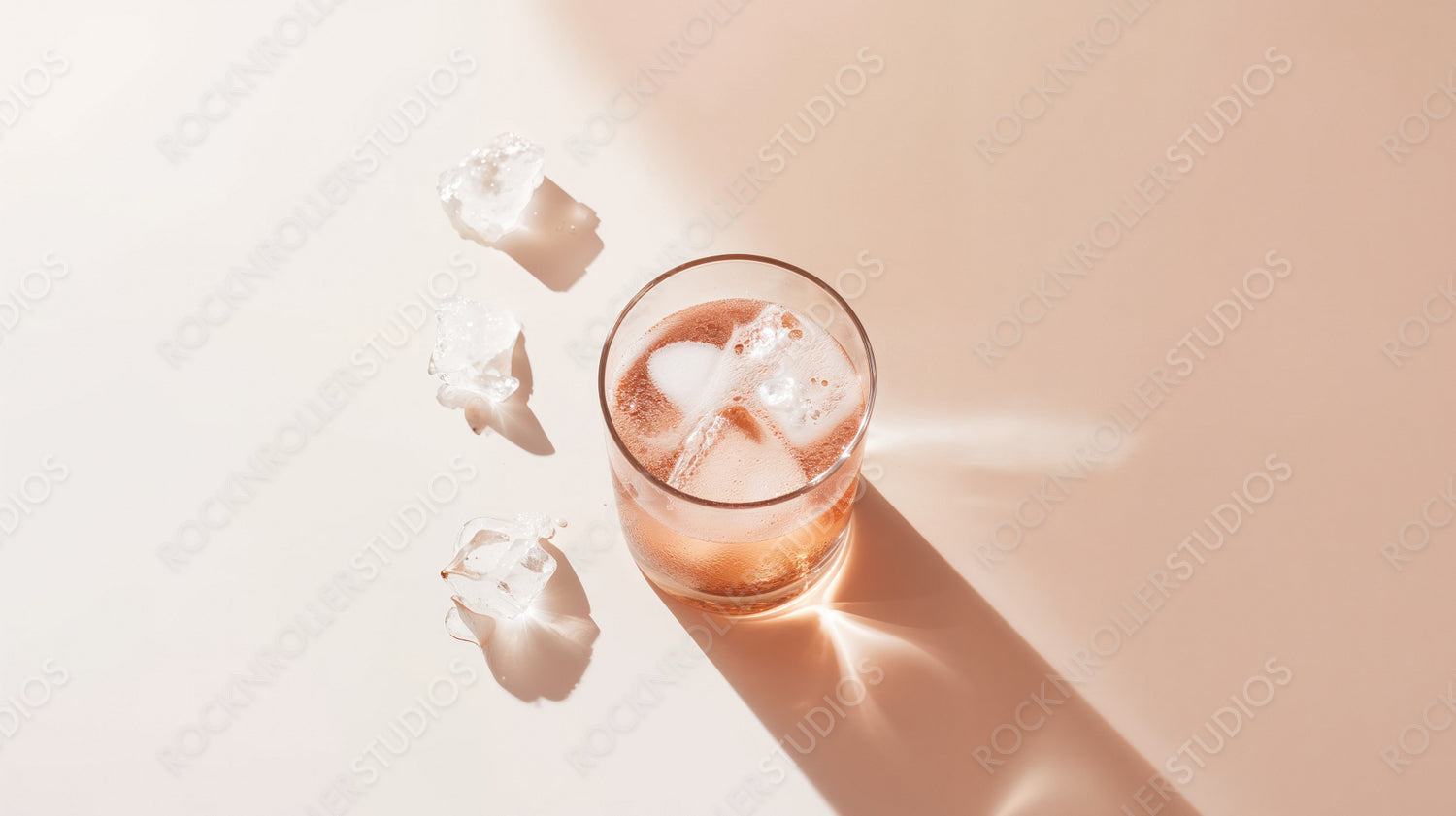 Refreshing Beverage with Ice Cubes in Sunlight