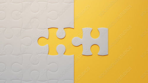 Striking Jigsaw Puzzle on Dual Yellow & White Background with Levitating Piece - A Conceptual View on Problem-Solving and Creativity