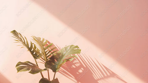 Modern Tropical Plant Casting Shadows on Pink Wall