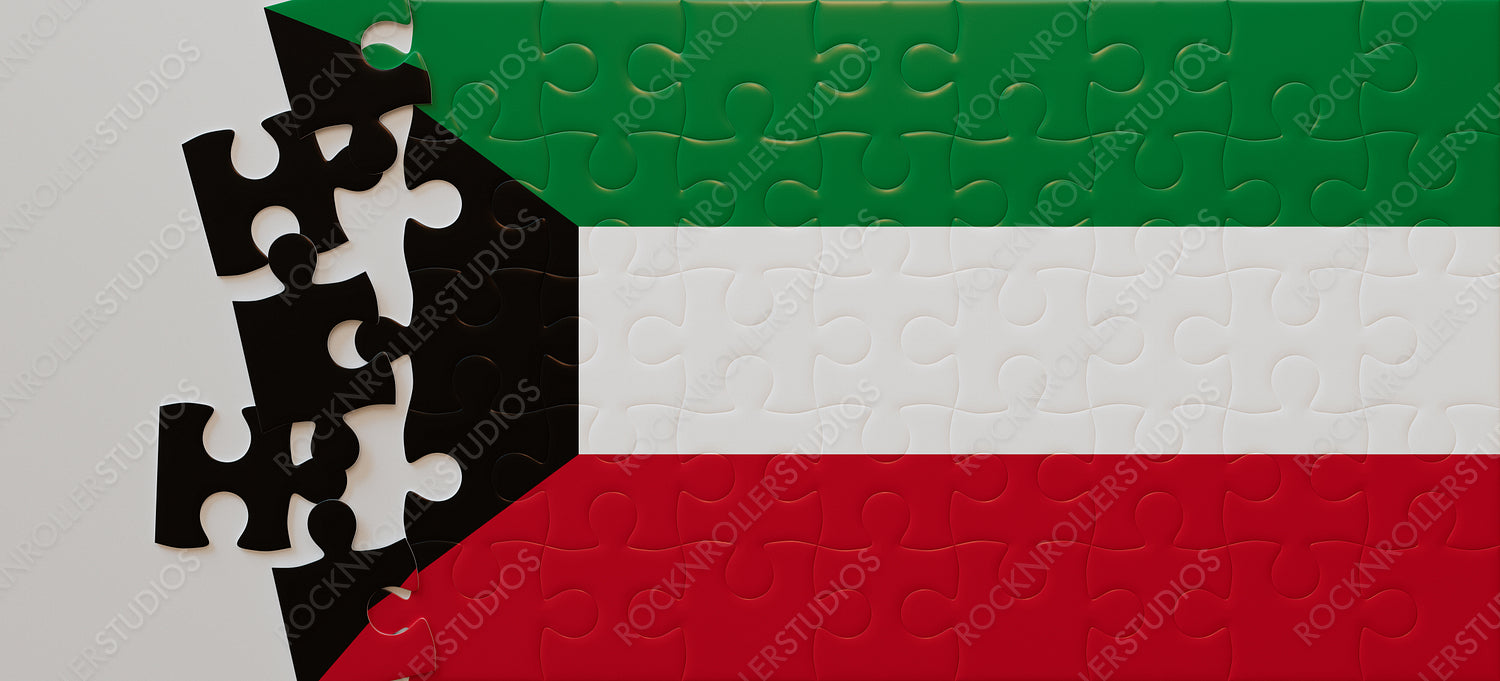 Kuwaiti Unity Through Colors: A Jigsaw Puzzle Flag in Vibrant Stripes
