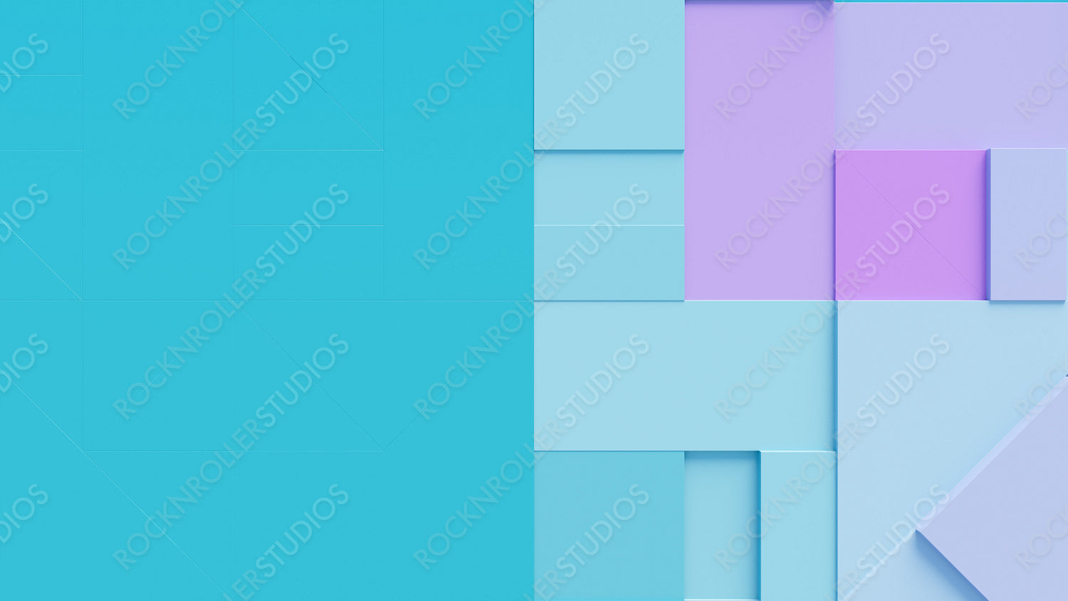 Purple and Turquoise 3D Shapes form an abstract Futuristic wallpaper. 3D Render with copy-space.