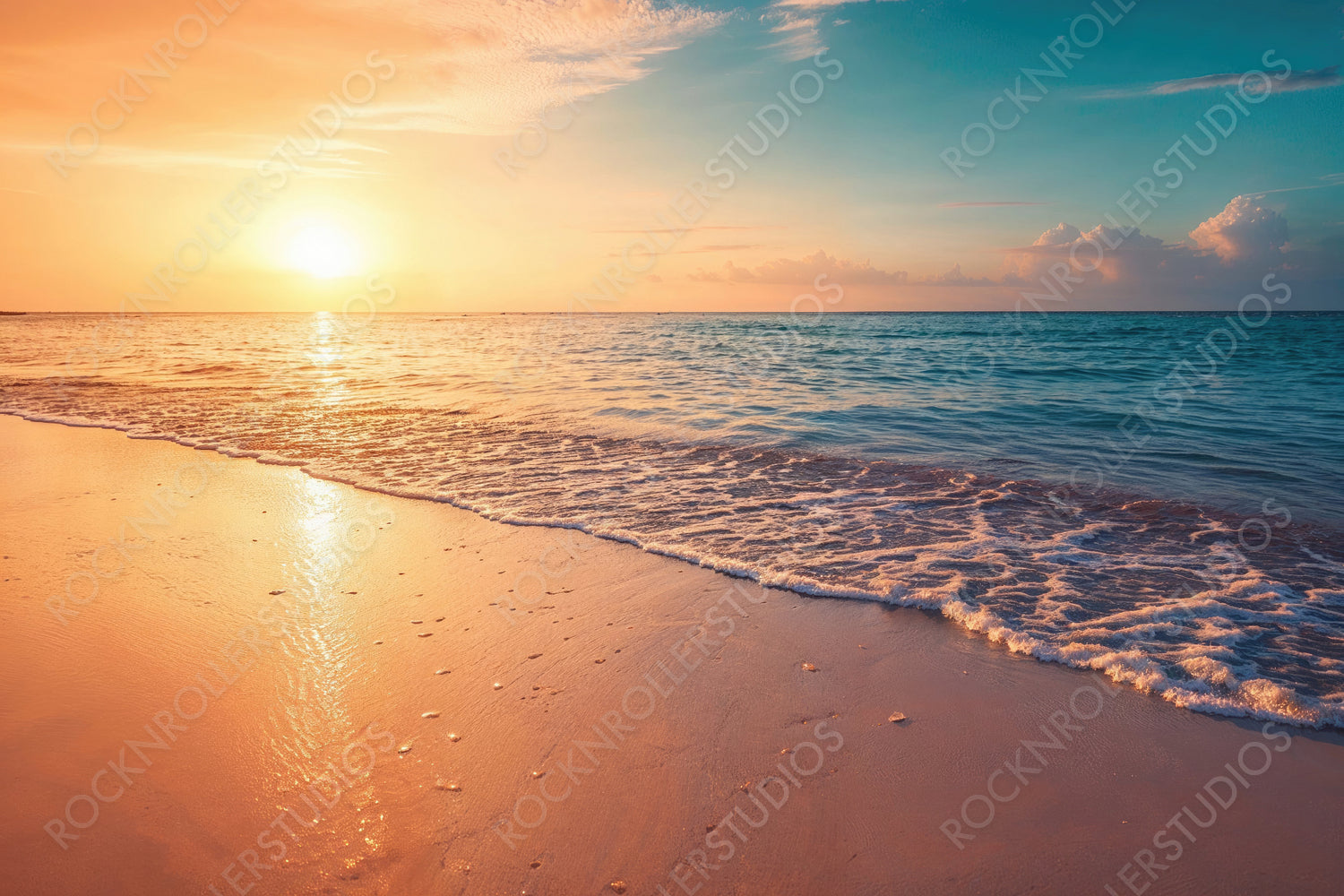 Peaceful Sunset Beach. Relaxing get-away Shoreline. Tourism banner.