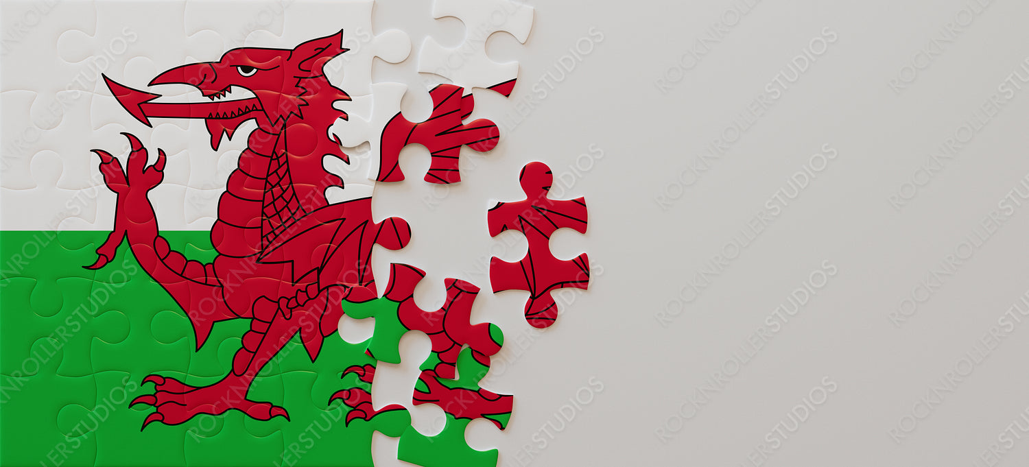 Crafting Heritage: Welsh Flag as a Jigsaw Puzzle with Iconic Red Dragon
