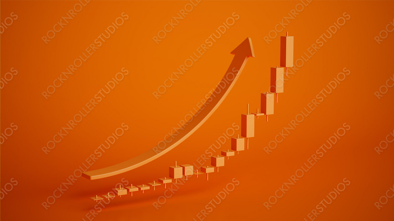 Vibrant Orange Financial Growth Chart with Upward Arrow and Data Bars