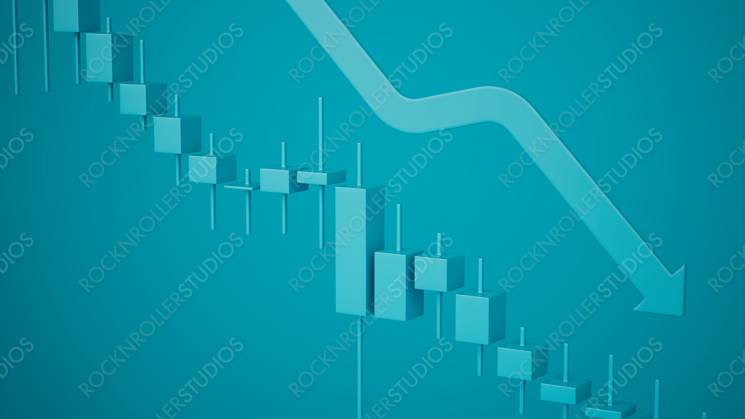 Striking 3D Financial Crisis Chart: Blue Arrow Plunging Amid Bar Graphs