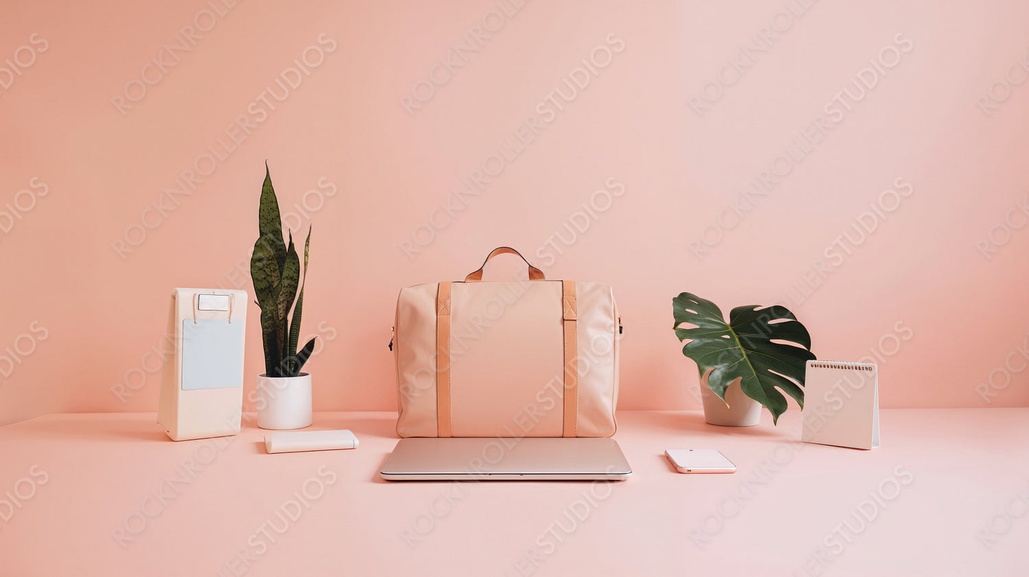 Digital Nomad Essentials in Stylish Pastel Workspace