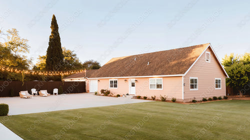 Charming Pink House with Spacious Backyard and Cozy Lights