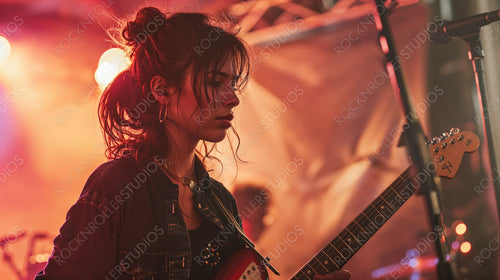 Rocking the Stage: Female Guitarist Electrifies Live Concert with Passion and Style