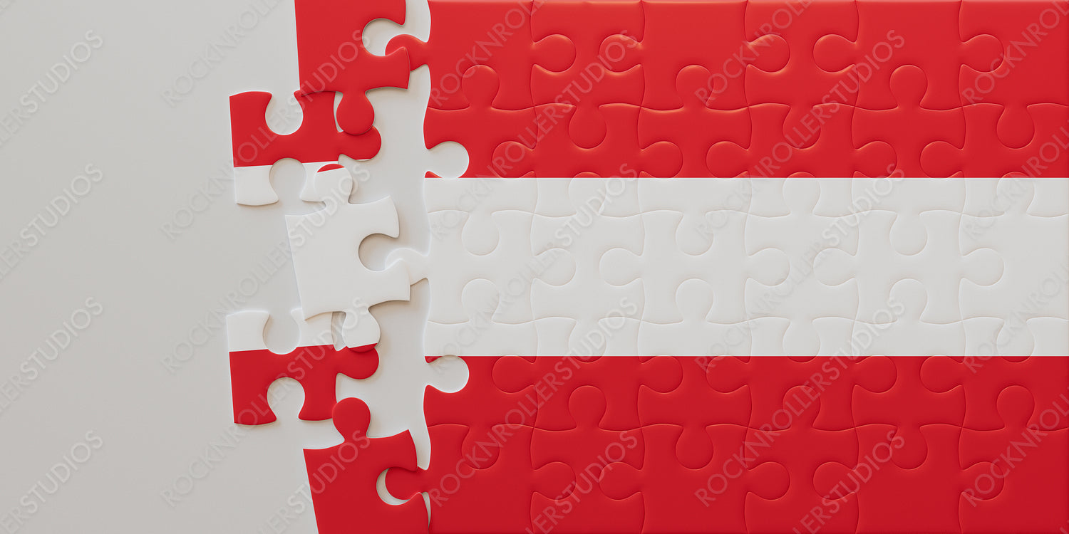 Creative Puzzle of Austrian Flag: Unfinished Jigsaw with Red-White-Red Triband