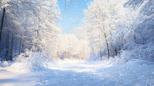 Bright Winter Day in a Snow-Covered Forest, Capturing the Serenity of a Snowy Wonderland