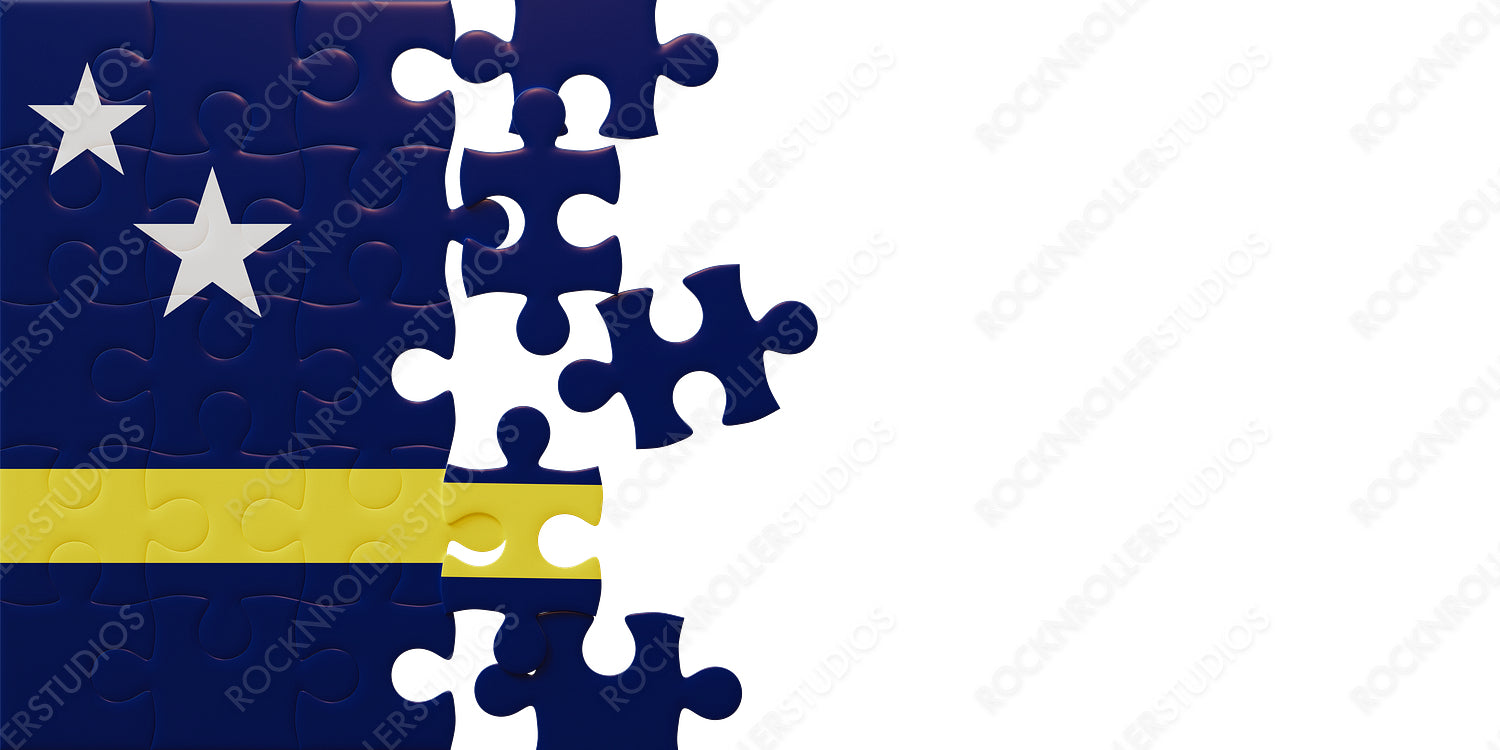 Fragmented Curacao Flag Puzzle: Symbolizing National Identity & Unfinished Unity