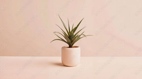 Modern Houseplant in Minimalistic Pot on Pastel Background