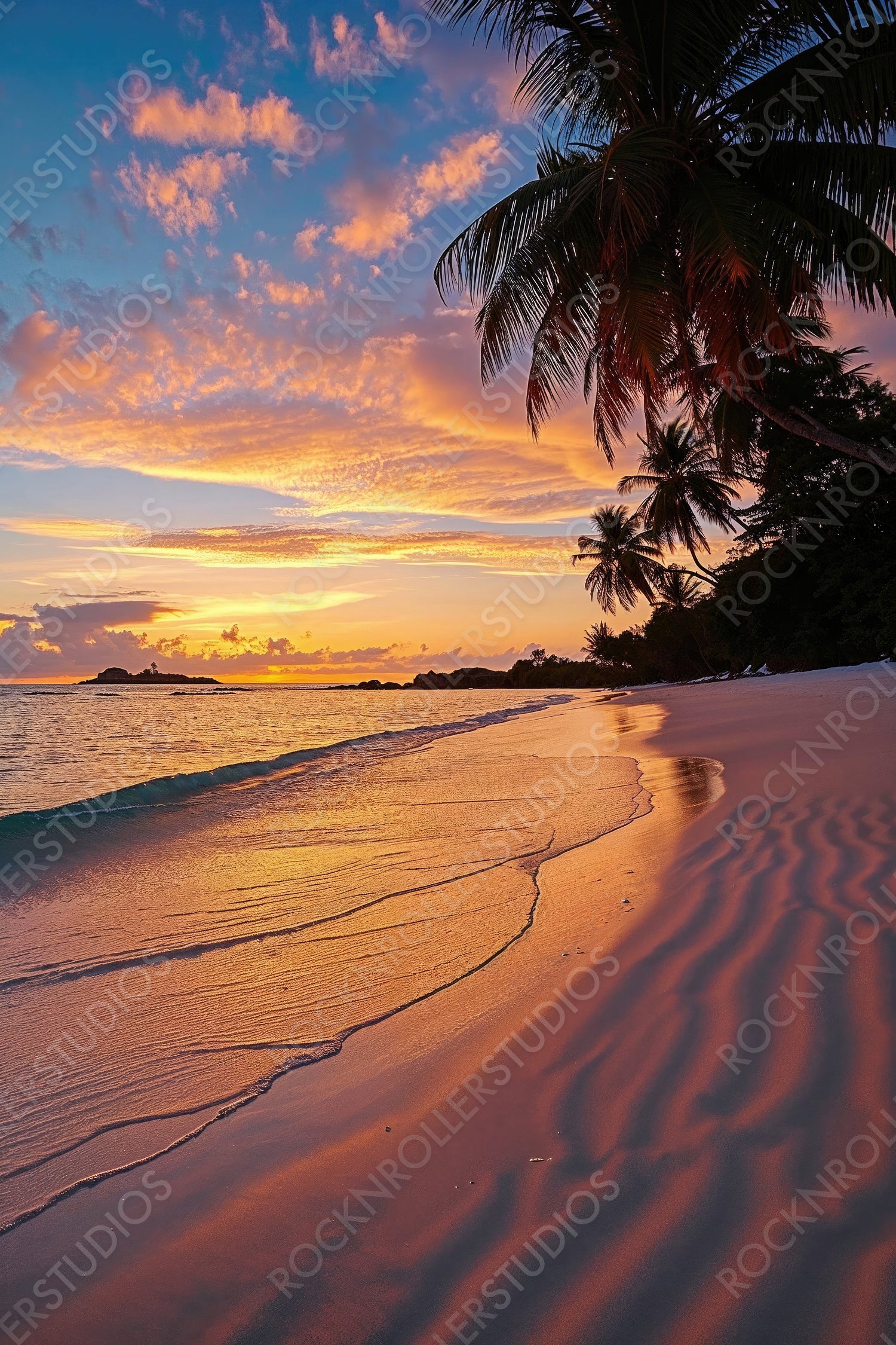 Magical Sunrise Beach. Tropical Vacation Island. Sea and Sky wallpaper.