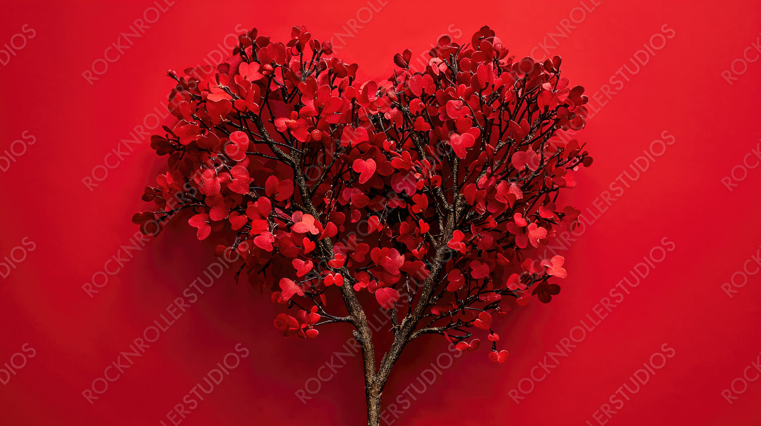 Vibrant Monochrome Magic: Artistic Red Tree with Contrasting Dark Branches