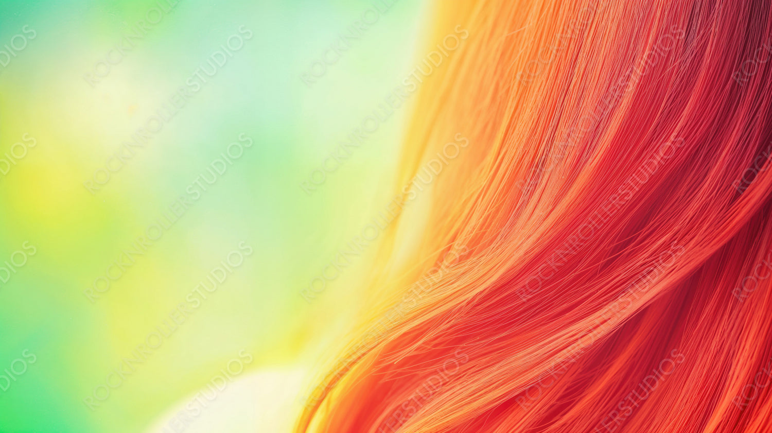 Fiery Red Hair in Focus: Vivid Color and Luminous Shine Against a Soft, Colorful Backdrop