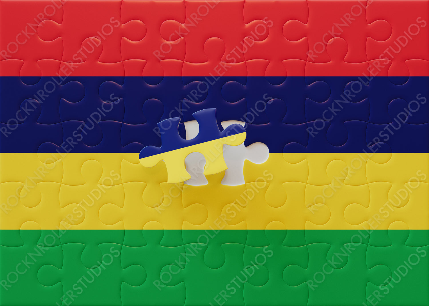 Completing Unity: Mauritius Flag as a Colorful Jigsaw Puzzle