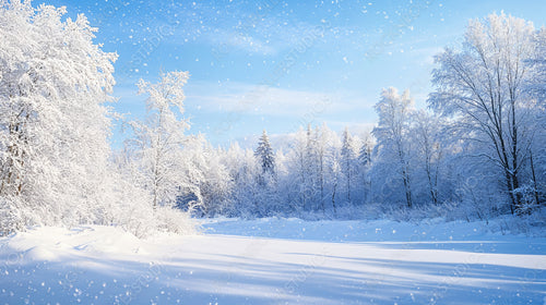 Bright Winter Day in a Snow-Covered Forest, Capturing the Serenity of a Snowy Wonderland