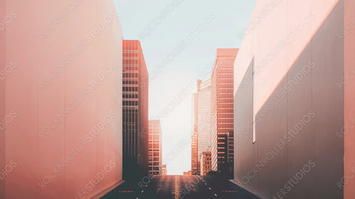 Modern Cityscape with Sunlit Streets and Tall Buildings