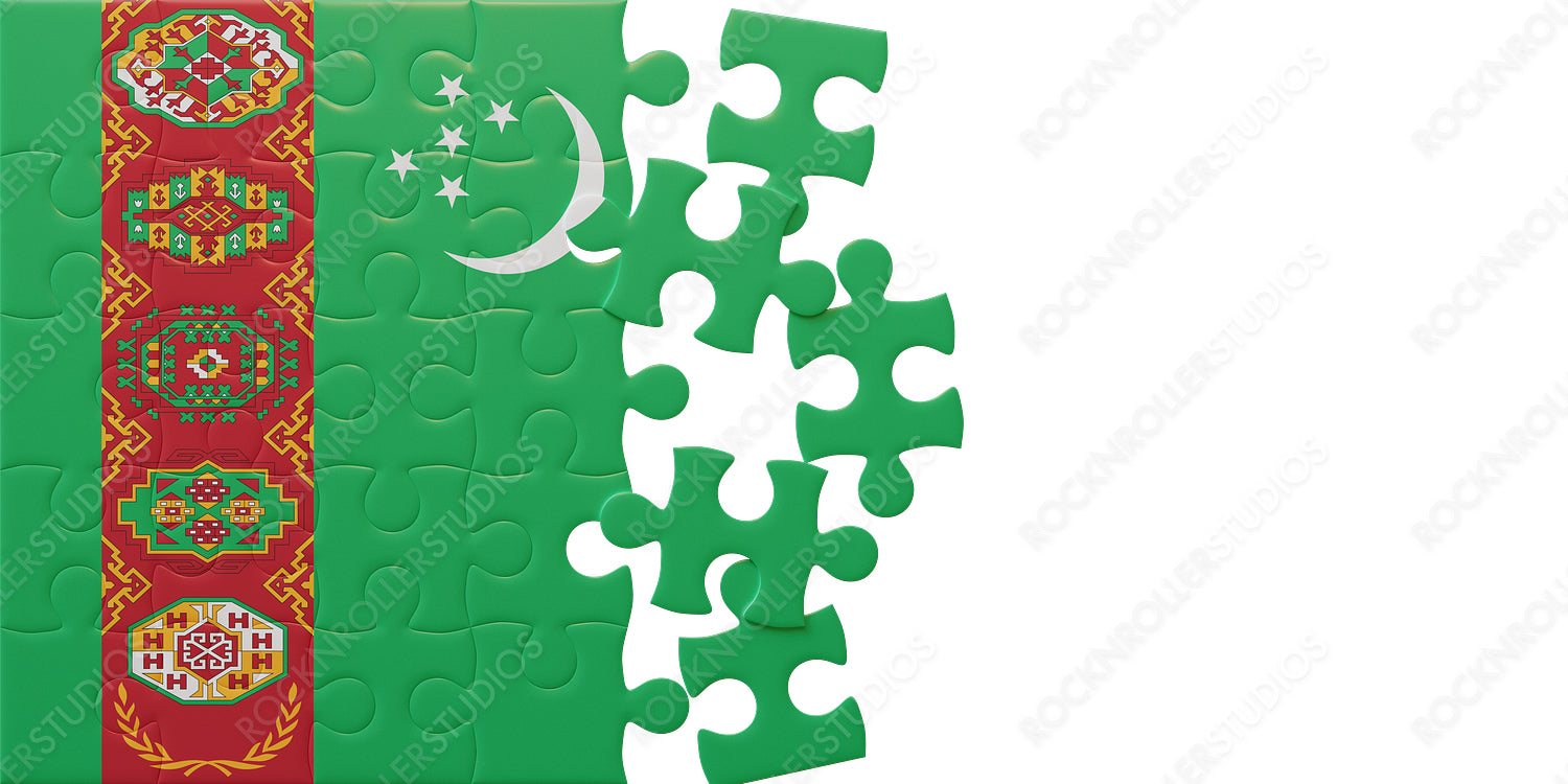 Turkmenistan Flag as a Jigsaw Puzzle: Islamic Symbols and Central Asian Artistry