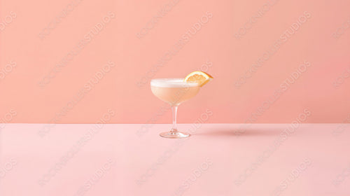 Refreshing Lemon Cocktail in a Glass on a Soft Pink Background