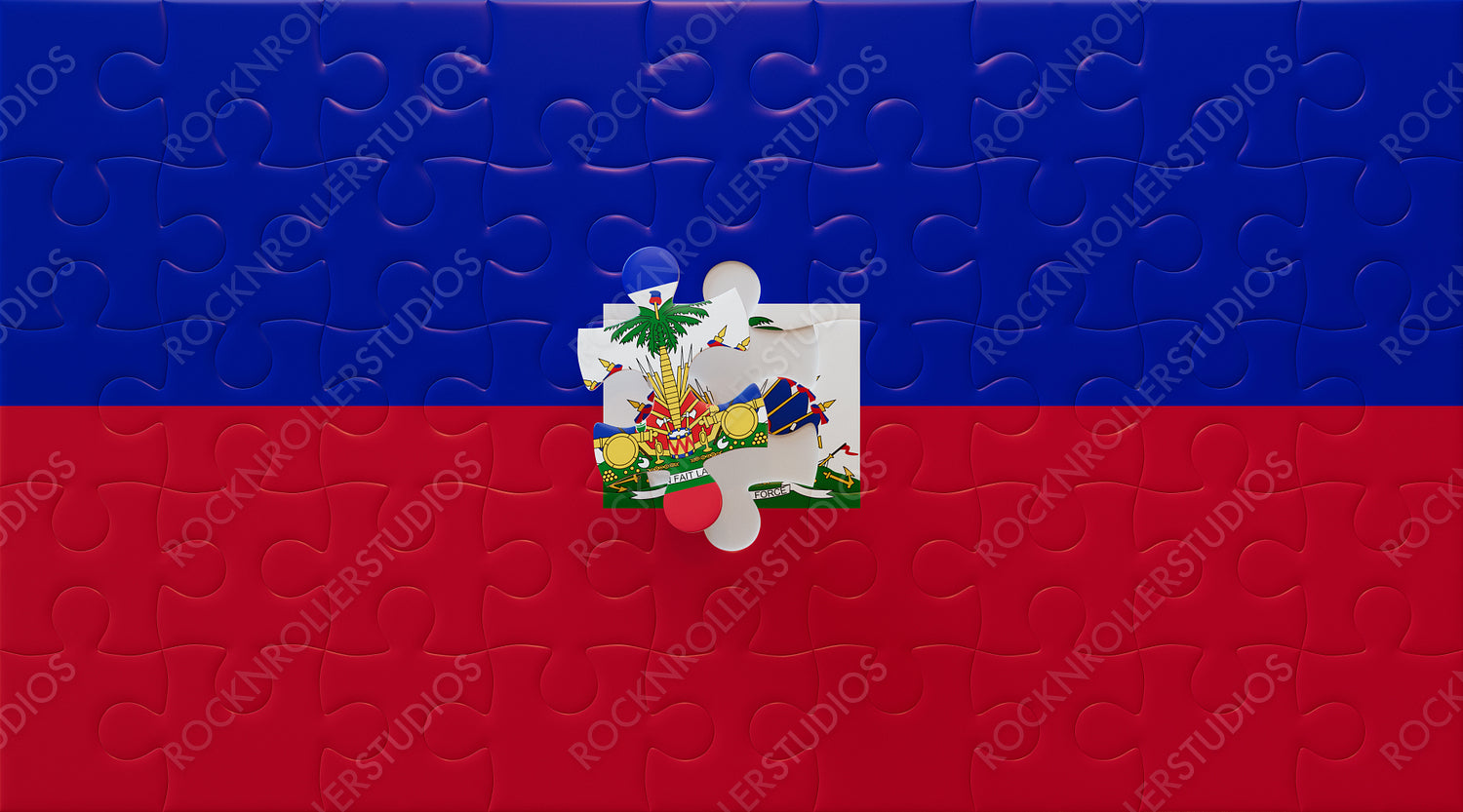Completing Unity: Haitian Flag Jigsaw Puzzle with Final Piece in Place