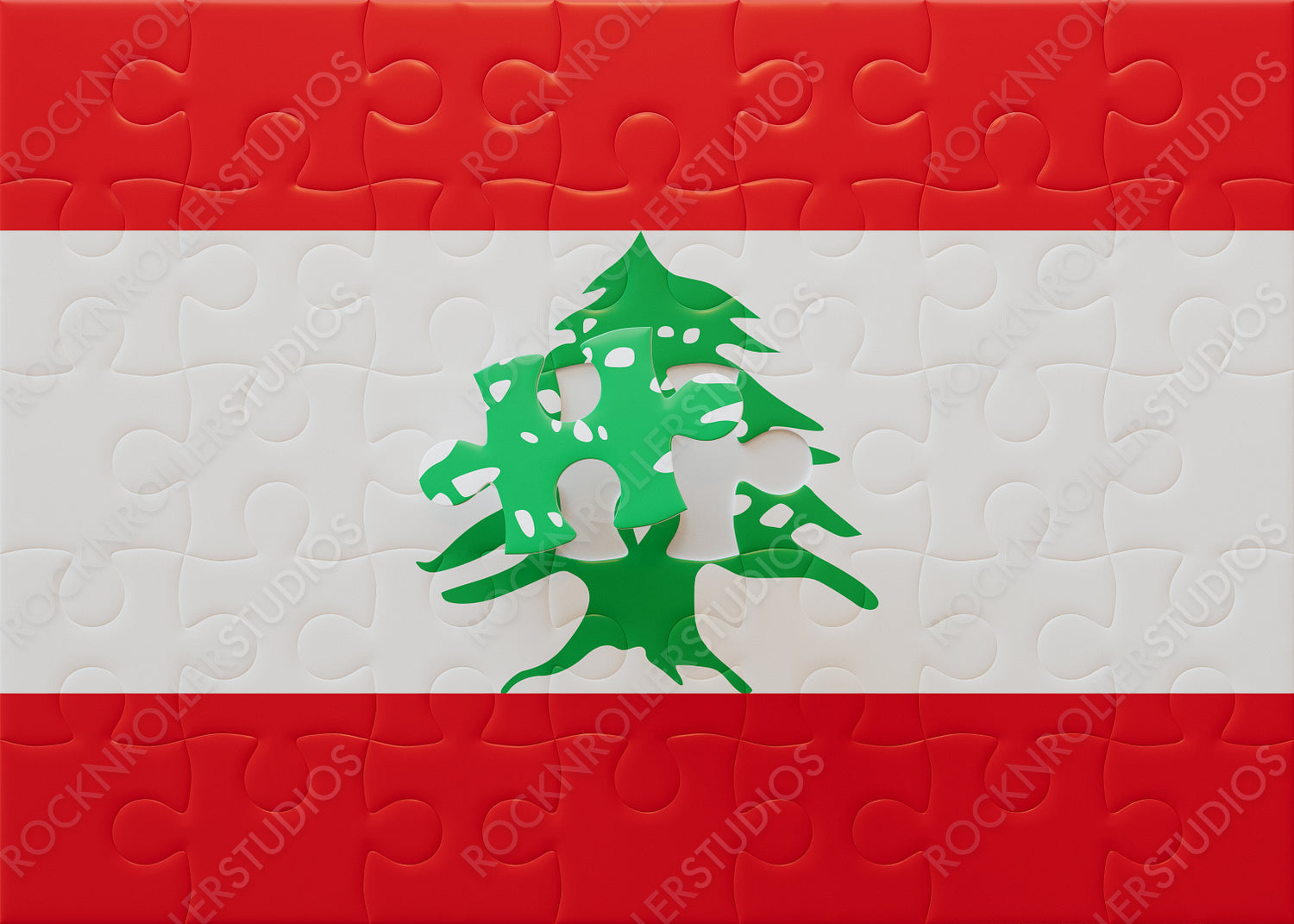 Completing Unity: Lebanese Flag Assembled from Puzzle Pieces Featuring Iconic Cedar Tree