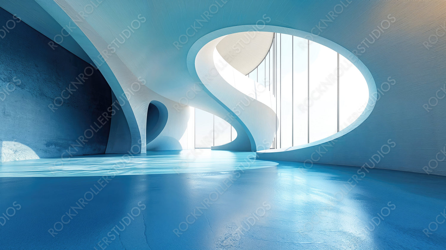 Modern Blue Interior with Curved Architectural Design