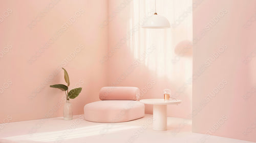 Minimalist Pink Room with Modern Furniture and Soft Lighting