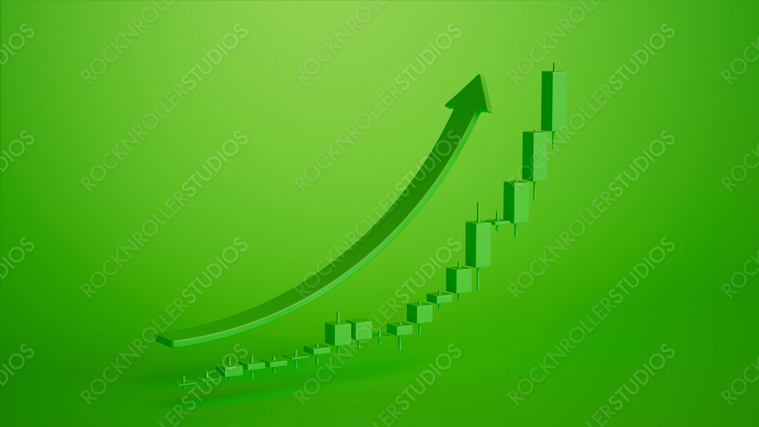 Dynamic 3D Financial Growth Chart with Rising Arrow - Business and Investment Concept